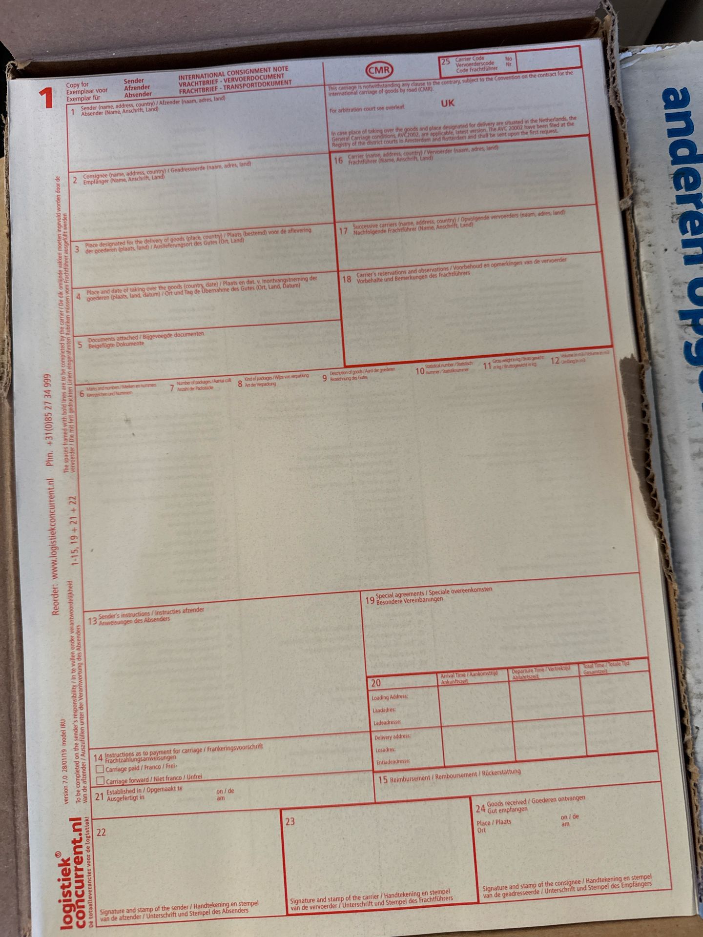 NO RESERVE 12x Boxes Of Logistic Concurrent CMR Customs Paperwork - 500 Sets Per Box - Image 2 of 5