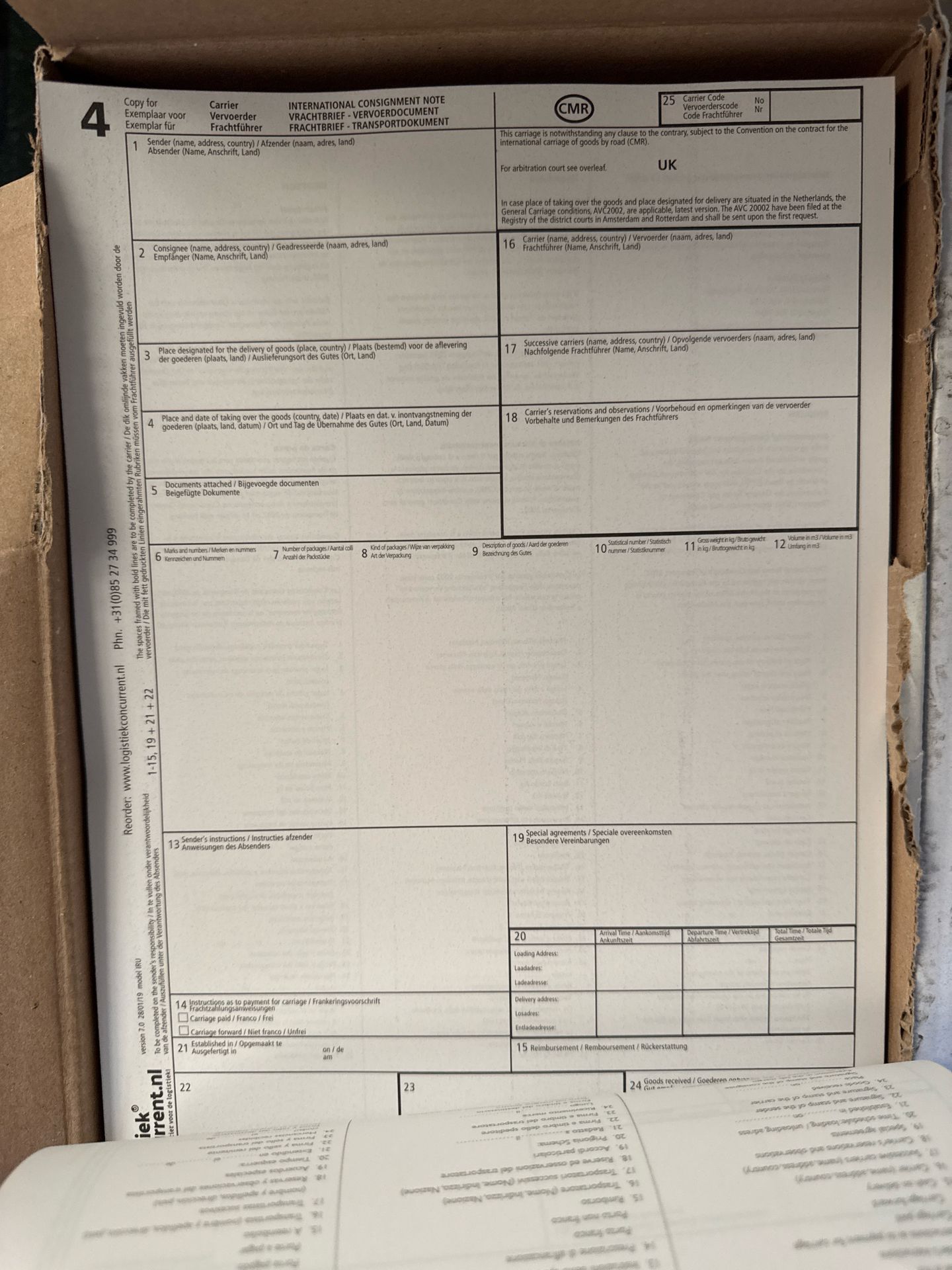 NO RESERVE 12x Boxes Of Logistic Concurrent CMR Customs Paperwork - 500 Sets Per Box - Image 4 of 5