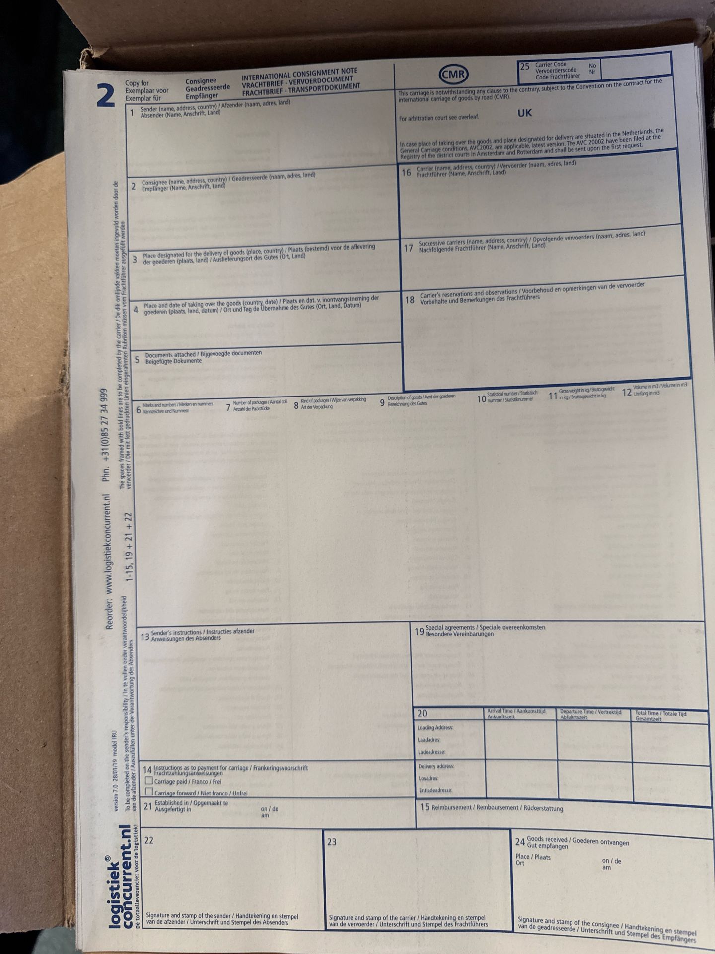 NO RESERVE 12x Boxes Of Logistic Concurrent CMR Customs Paperwork - 500 Sets Per Box - Image 3 of 5
