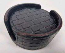 Brown Leather Coasters x6 & Holder