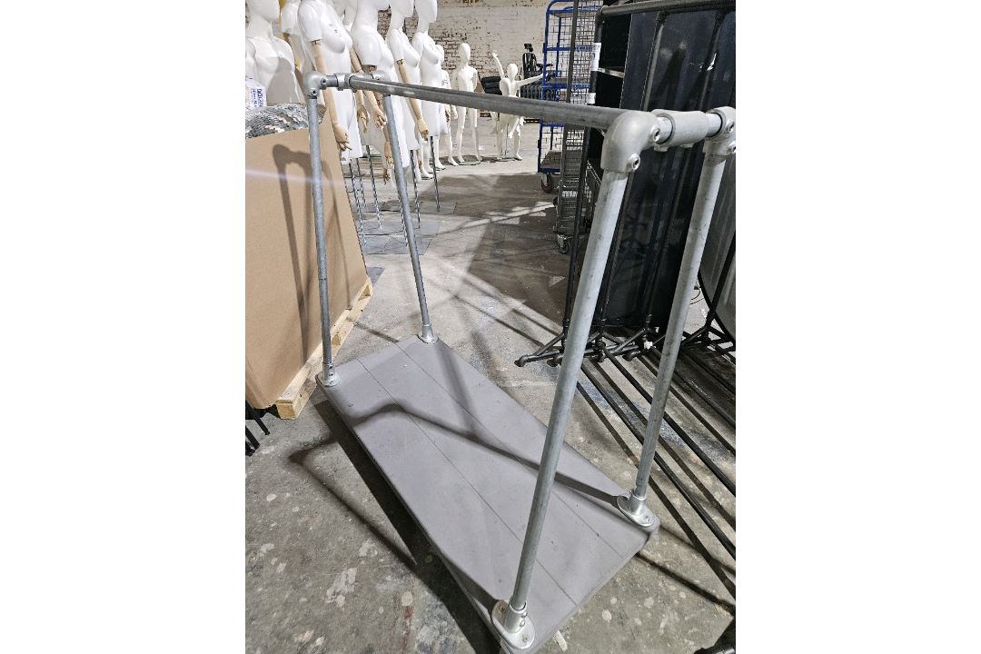NO RESERVE Industrial Hanging Rail With Wooden Base On Castors - Image 2 of 2