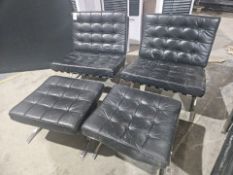 NO RESERVE Pair Of Barcelona Style Chairs With Two Footstools