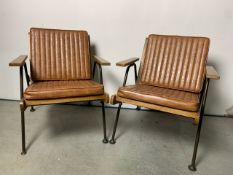 NO RESERVE Pair Of Vintage Brown Leather Armchairs
