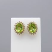 Certificated Pair Of Oval Peridot & RBC Diamond Halo Stud Earrings