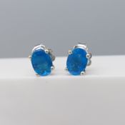 Pair Of Natural Neon Blue Apatite Ear Studs In Sterling Silver