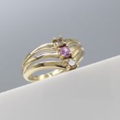 Pink Sapphire & Champagne Diamond Yellow Gold Triple Wishbone Ring