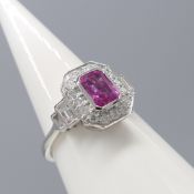 Platinum Art Deco Style Pink Sapphire & Diamond Ring