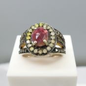 Oval Pink Tourmaline & Diamond Dress Ring In Silver
