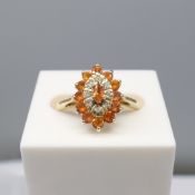 Navette Dress Ring With Orange Sapphires & Diamonds In Yellow Gold