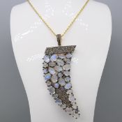 Large Horn Of Plenty Moonstone & Diamond Pendant With Rope Style Chain