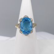 Swiss Blue Topaz & Diamond Ring In Yellow Gold