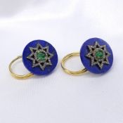 Unusual Lapis Lazuli, Diamond & Emerald Cufflinks With Vintage-Style Gift Box