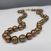 Coffee Pearl Strung Necklace, Yellow Gold