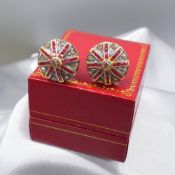 Large Ruby & Diamond Art Deco-style Ear Studs In A Target Design
