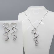 Matching Pair Of Diamond Heart Earrings & Necklace