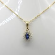 18ct Yellow Gold Oval Sapphire & Diamond Cluster Necklace