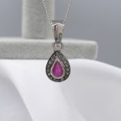 Ruby & Diamond Pendant & Chain, Boxed