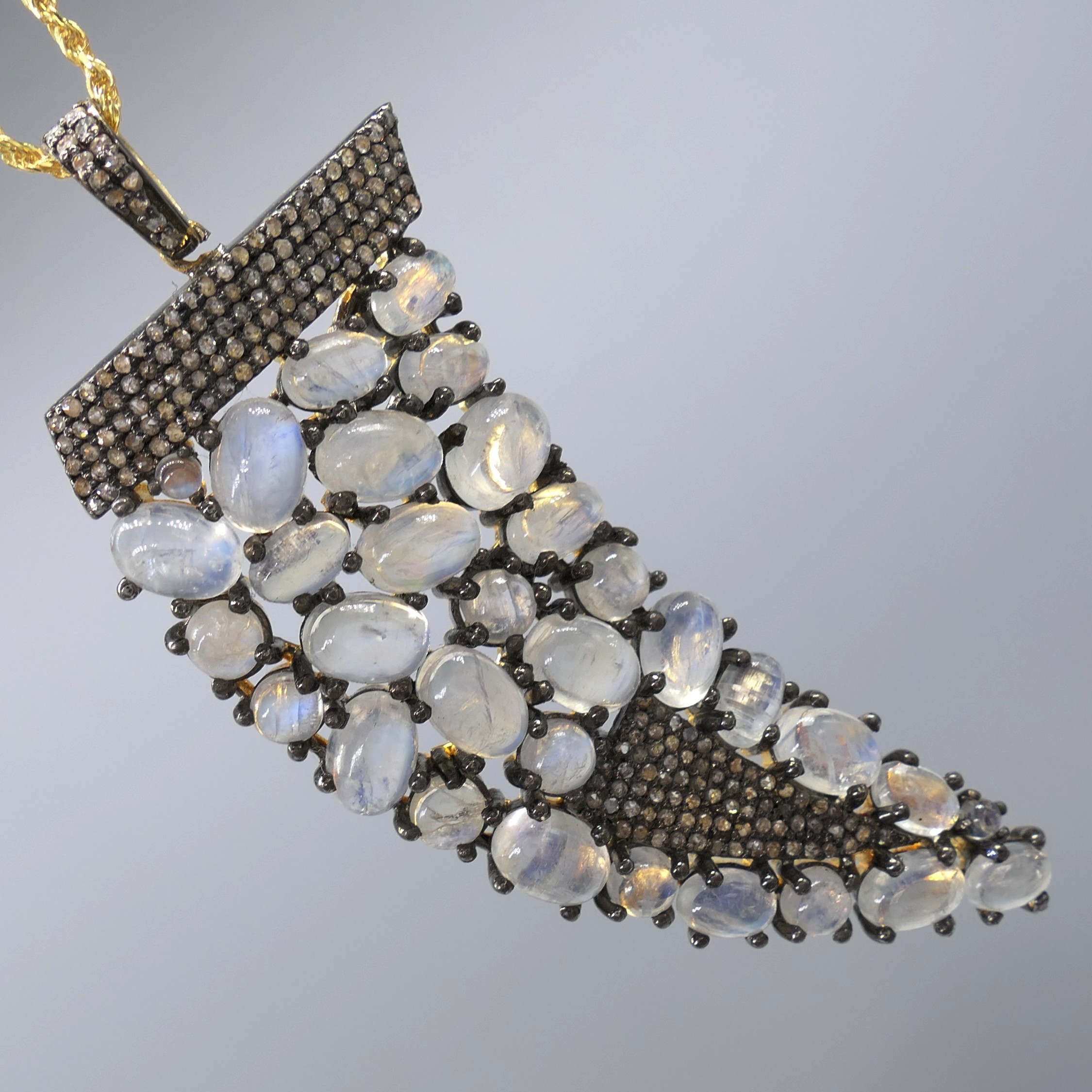 Large Horn Of Plenty Moonstone & Diamond Pendant With Rope Style Chain - Image 2 of 8