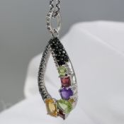Multicoloured Gemstone Necklace In Silver
