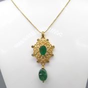 Fancy Openwork Emerald & Diamond Pendant & Chain