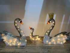 Set Of 3 LED Swans