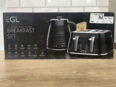 EGL Breakfast Set Black New1.7L Kettle & 4 Slice Toaster Set