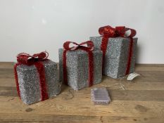 Set Of 3 LED Parcels With Red Bow