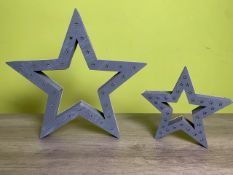 Pair Of Grey Wooden LED Stars
