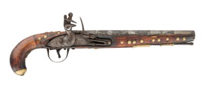 A 16 BORE FLINTLOCK TRADE HOLSTER PISTOL, 19TH CENTURY