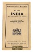 MAP OF INDIA WITH CEYLON, BURMA & BALUCHISTAN. IN CONTOUR COLOURING, SHOWING ROADS, AIRPORTS, ETC.
