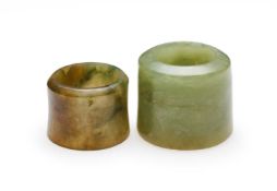 □ TWO CHINESE JADE ARCHERS RINGS, QING DYNASTY, 19TH CENTURY