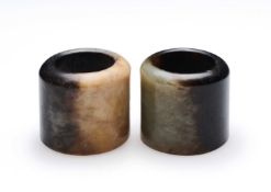 □ TWO CHINESE JADE ARCHERS RINGS, QING DYNASTY, 19TH CENTURY