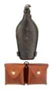 □ A SWISS LEATHER-COVERED WATER BOTTLE, LATE 19TH CENTURY AND A SWISS DOUBLE CARTRIDGE POUCH, 20TH