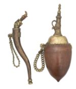 A SOUTH INDIAN FLASK, POSSIBLY MALABAR 19TH CENTURY AND AN INDIAN POWDER FLASK, 19TH/20TH CENTURY