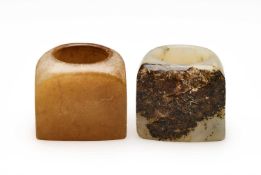□ TWO CHINESE JADE ARCHERS RINGS, QING DYNASTY, 19TH CENTURY