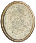 A GEORGE III NEEDLEWORK MAP SAMPLER, WORKED BY SUSANNAH POYNDER, 1788