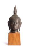 □ AN U-THONG STYLE BRONZE HEAD OF BUDDHA, THAILAND, 15TH CENTURY OR LATER