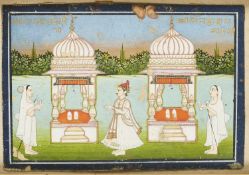 A SMALL PAINTING DEPICTING A PAIR OF SHRINES, JODHPUR, RAJASTHAN, CIRCA 1800