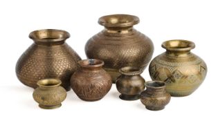 SEVEN METAL WATERPOTS (LOTA), INDIA, 19TH-20TH CENTURIES
