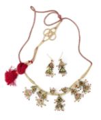 A GEM SET ENAMELLED GOLD NECKLACE AND EARRING SET, RAJASTHAN, 20TH CENTURY