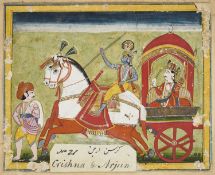 KRISHNA AND ARJUNA RIDING A CHARIOT, RAJASTHAN, CIRCA 1800
