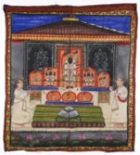 A SMALL PICHHAVAI DEPICTING ANNAKUTA UTSAVA, NATHDWARA, RAJASTHAN, INDIA, EARLY 20TH CENTURY