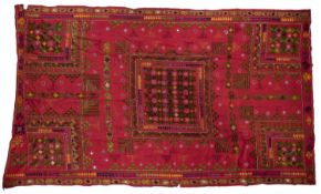 A SILK EMBROIDERED WEDDING SHAWL, RAJASTHAN, WESTERN INDIA, 20TH CENTURY