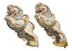 TWO CARVED AND PAINTED WOOD ARCHITECTURAL SUPPORTS, TAMIL NADU, SOUTH INDIA, 19TH CENTURY