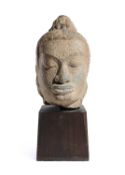 A CHAM GREY STONE HEAD OF BUDDHA, VIETNAM, 9TH/10TH CENTURY