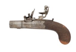 A 40 BORE FLINTLOCK POCKET PISTOL BY W. JONES, BIRMINGHAM PROOF MARKS, CIRCA 1820-30