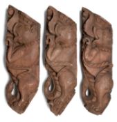 □ THREE CARVED WOOD STRUTS, TAMIL NADU, SOUTH INDIA, 19TH CENTURY
