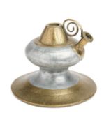 AN UNUSUAL BRASS AND ZINC HUQQA BASE, PROBABLY DECCAN, SOUTHERN INDIA, MID-19TH CENTURY