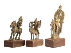 THREE BRONZE FIGURES OF KHANDOBA, WESTERN DECCAN, 19TH CENTURY