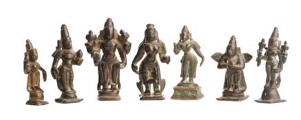 SEVEN SMALL BRONZE FIGURES OF HINDU DEITIES, TAMIL NADU, SOUTH INDIA, 18TH/19TH CENTURY